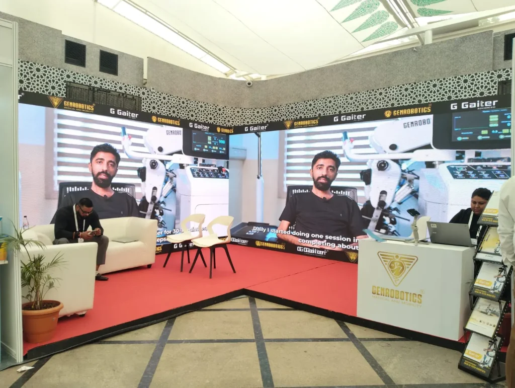 MARK Events & Exhibitions | #1 Event Management Company in Hyderabad 18 Genrobotics G Gaiter exhibition stall with curved LED wall by MARK Events