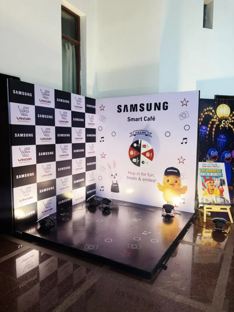 MARK Events & Exhibitions | #1 Event Management Company in Hyderabad 23 Samsung Smart Cafe activation backdrop and platform by MARK Events